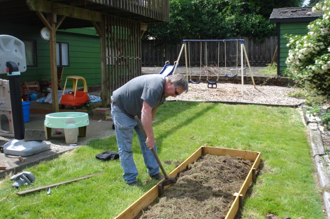 constructing the sides of the raised bed